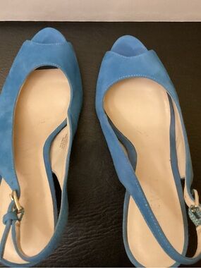 Nine West Blue Suede Peep-Toe Slingback Heels